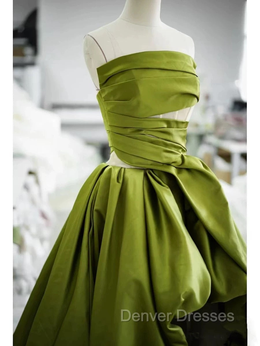 Gorgeous Balll Gown Strapless Green Satin Ruffles Long Evening Dress Prom Dress Secondary image