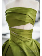 Gorgeous Balll Gown Strapless Green Satin Ruffles Long Evening Dress Prom Dress