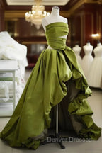 Gorgeous Balll Gown Strapless Green Satin Ruffles Long Evening Dress Prom Dress