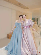 Gorgeous Balll Gown Sweetheart Blue Satin Long Evening Dress Prom Dress