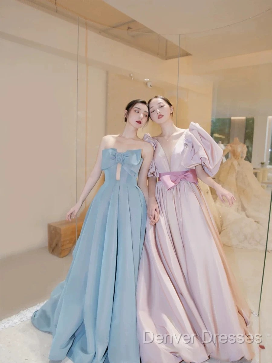 Gorgeous Balll Gown Sweetheart Blue Satin Long Evening Dress Prom Dress
