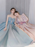 Gorgeous Balll Gown Sweetheart Blue Satin Long Evening Dress Prom Dress