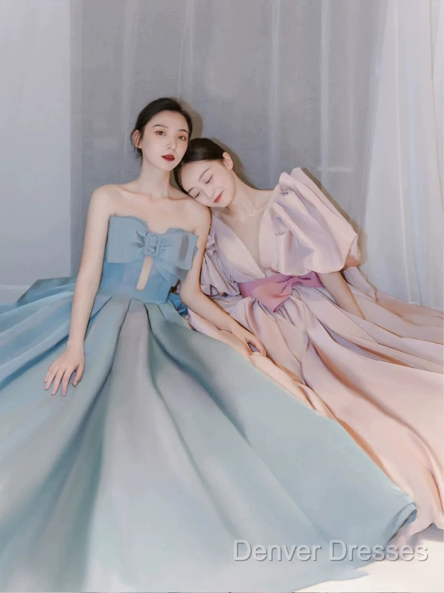 Gorgeous Balll Gown Sweetheart Blue Satin Long Evening Dress Prom Dress