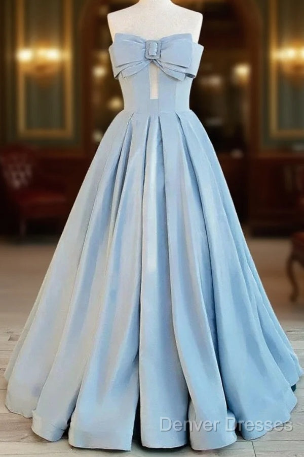 Gorgeous Balll Gown Sweetheart Blue Satin Long Evening Dress Prom Dress