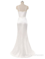 Gorgeous Beach Wedding Dress Mermaid Sleeveless Evening Dress V Neck Straps Split Ivory Bridal Gown With Court Train