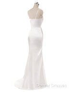 Gorgeous Beach Wedding Dress Mermaid Sleeveless Evening Dress V Neck Straps Split Ivory Bridal Gown With Court Train