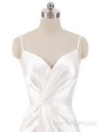 Gorgeous Beach Wedding Dress Mermaid Sleeveless Evening Dress V Neck Straps Split Ivory Bridal Gown With Court Train