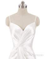 Gorgeous Beach Wedding Dress Mermaid Sleeveless Evening Dress V Neck Straps Split Ivory Bridal Gown With Court Train