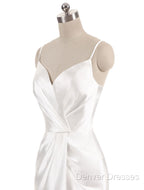 Gorgeous Beach Wedding Dress Mermaid Sleeveless Evening Dress V Neck Straps Split Ivory Bridal Gown With Court Train