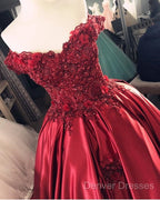 Gorgeous Beaded Lace V Neck Off Shoulder Long Burgundy Prom Dress
