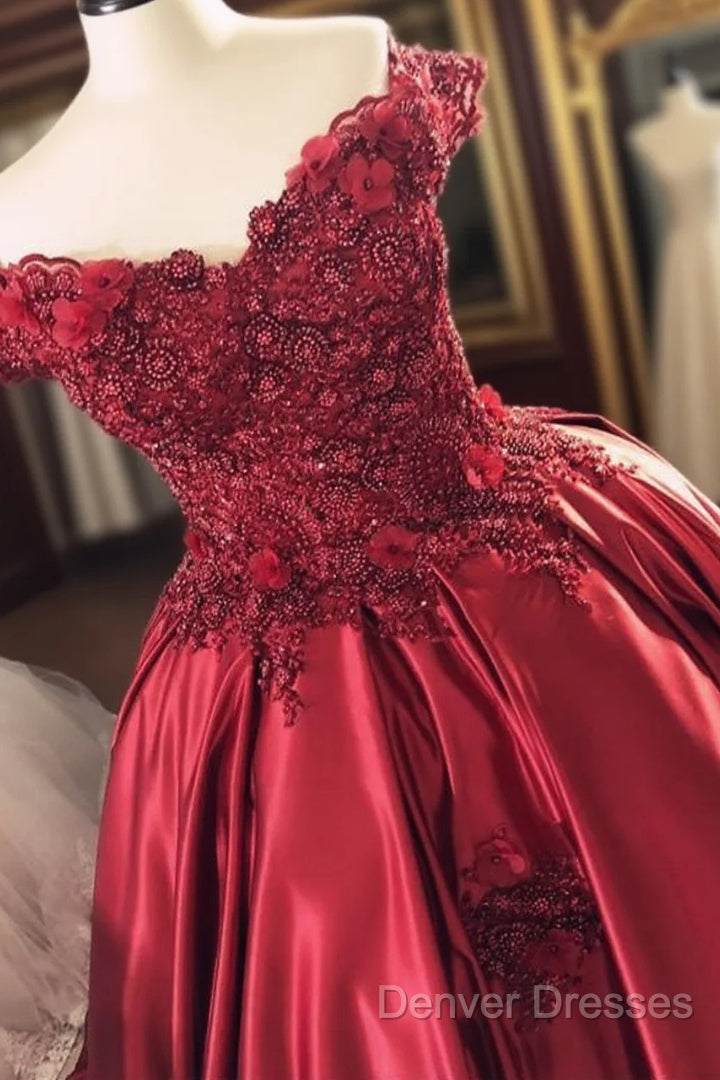 Gorgeous Beaded Lace V Neck Off Shoulder Long Burgundy Prom Dress Main image