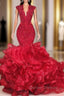 Gorgeous Beads Appliques Red Prom Dress Ruffles Fit and Flare Alluring Evening Gowns