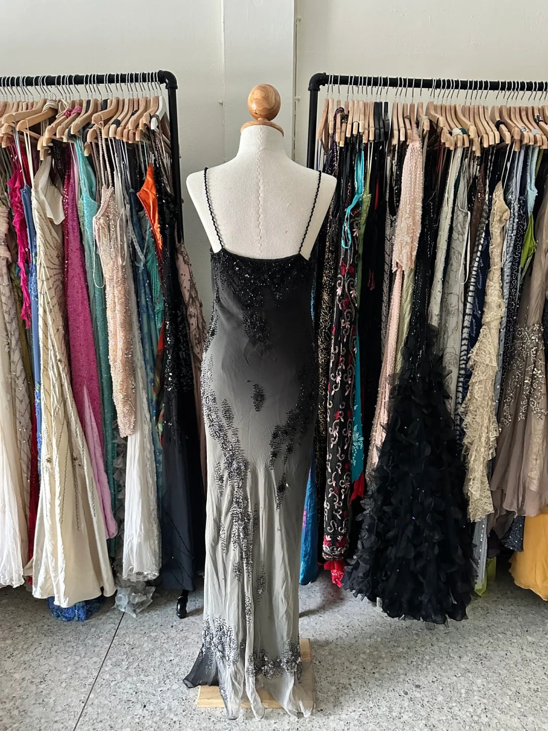 Gorgeous Black And Gray Gradient Beaded Chiffon Long Prom Dress Evening Dress