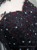 Gorgeous Black And Red Tulle Ball Gown Sweet 16 Dress With Cape, Long Prom Dress