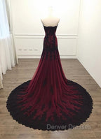 Gorgeous Black and Wine Red Mermaid Long Evening Gown Party Dress, Sweetheart Lace Formal Dress