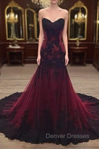 Gorgeous Black and Wine Red Mermaid Long Evening Gown Party Dress, Sweetheart Lace Formal Dress