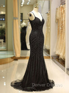 Gorgeous Black Evening Dress Mermaid Luxury Heavy Beaded Straps Long Formal Evening Dress
