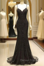 Gorgeous Black Evening Dress Mermaid Luxury Heavy Beaded Straps Long Formal Evening Dress