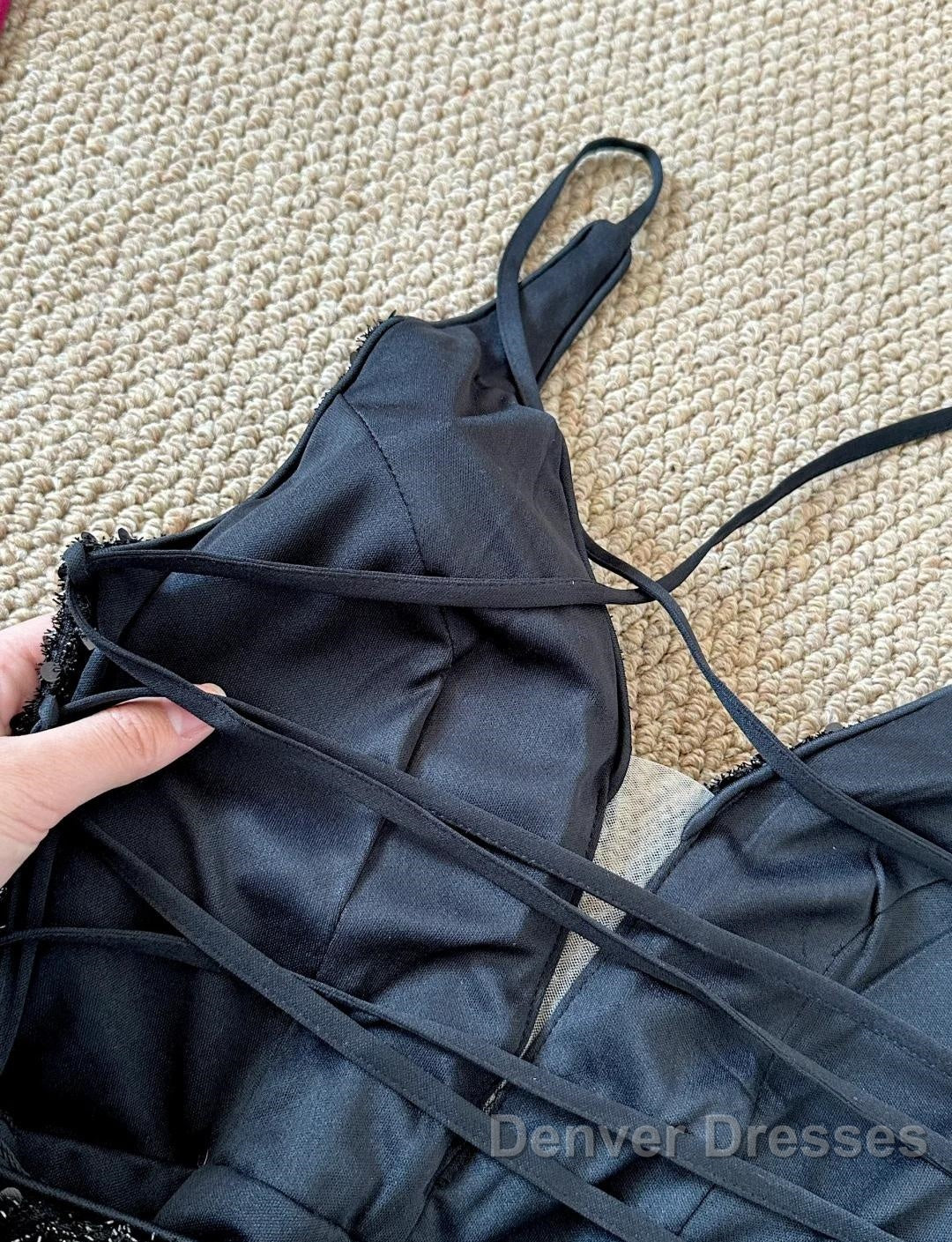 Gorgeous Black Sequin Mermaid Spaghetti Strap Vling Long Prom Dress Backless Formal Evening Dress