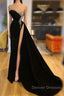 Gorgeous Black Split Front One Shoulder Prom Dress With Beading