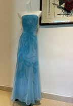 Gorgeous Blue A-Line Strapless Beaded Chiffon Long Prom Dress Evening Dress