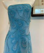 Gorgeous Blue A-Line Strapless Beaded Chiffon Long Prom Dress Evening Dress
