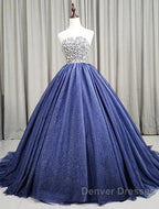Gorgeous Blue Ball Gown Sweet 16 Party Dress Handmade Formal Gown Off Shoulder Prom Dress