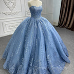 Gorgeous Blue Sleeveless Strapless Ball Gown Quinceanera Dress