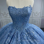 Gorgeous Blue Sleeveless Strapless Ball Gown Quinceanera Dress