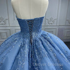 Gorgeous Blue Sleeveless Strapless Ball Gown Quinceanera Dress