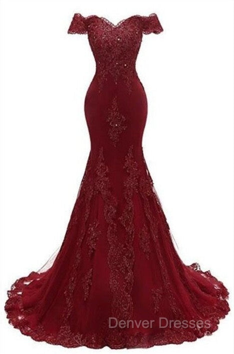 Gorgeous Burgundy Prom Party Gowns| Mermaid Lace Evening Gowns