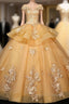 Gorgeous Champagne Ball Gown Sweet 16 Gown with Lace, Flowers Lace Formal Dress