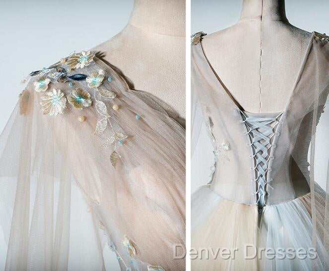 Gorgeous Champagne Tulle V-Neckline Sweet 16 Dress, Quinceanera Dress