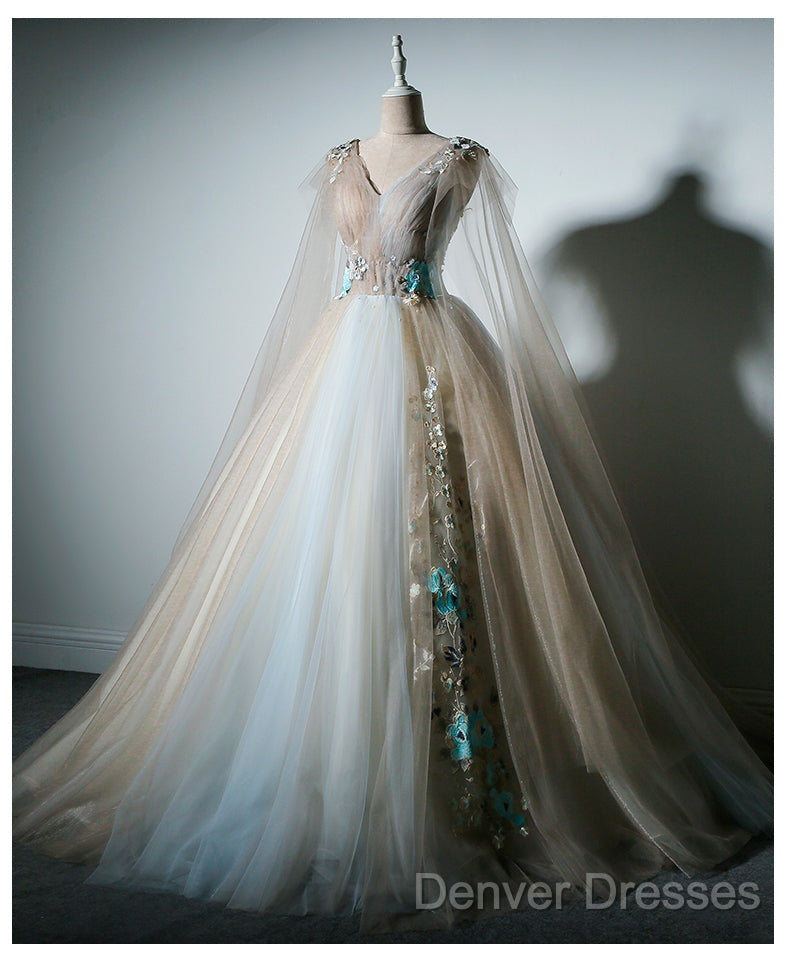 Gorgeous Champagne Tulle V-Neckline Sweet 16 Dress, Quinceanera Dress