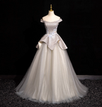 Gorgeous Court Silver-White One-Shoulder Sequin Tulle Long Ball Gown Evening Dress Sweet 16 Dress