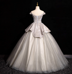 Gorgeous Court Silver-White One-Shoulder Sequin Tulle Long Ball Gown Evening Dress Sweet 16 Dress