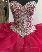 Gorgeous Crystal Beaded Bodice Corset Organza Ruffles Quinceanera Dress Ball Gowns