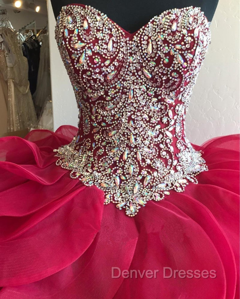 Gorgeous Crystal Beaded Bodice Corset Organza Ruffles Quinceanera Dress Ball Gowns