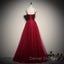 Gorgeous Dark Red Straps Tulle Long Party Dress, A-line Formal Dress