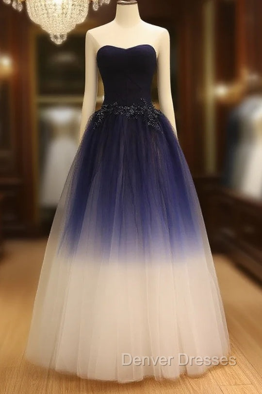Gorgeous Gradient Tulle Ball Gown Evening Dress, Tulle Party Dress with Applique