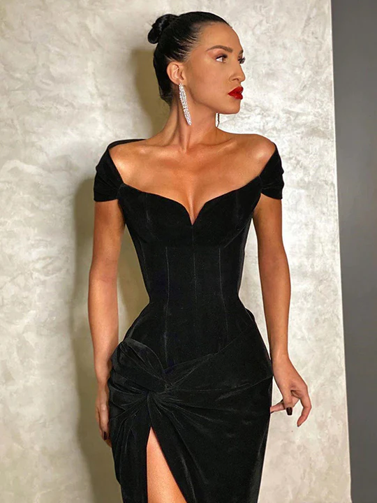 Gorgeous High Split Black Prom Dress