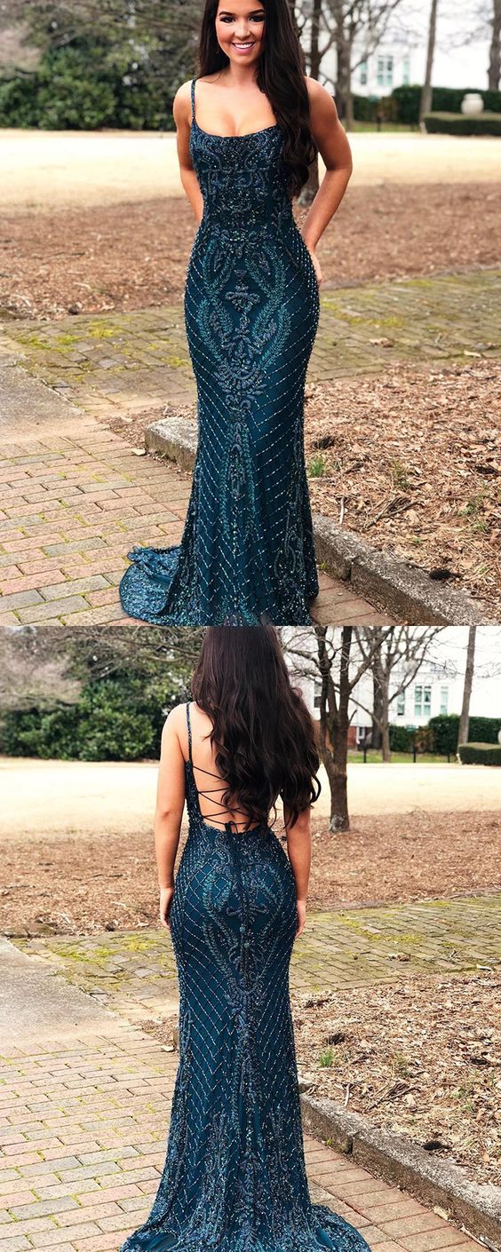 Gorgeous Square Neck Beading Mermaid Evening Prom Dress