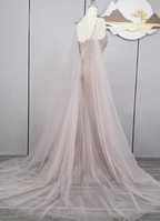 Gorgeous Light Lilac Spaghetti Strap Square Neck Rhinestone Tulle Train Prom Dress Evening Dress