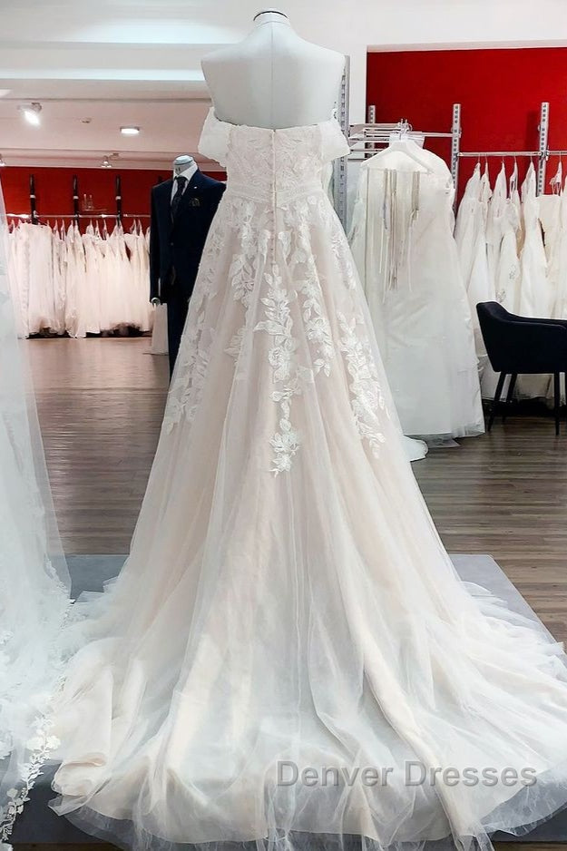 Gorgeous Long A-line Off-the-shoulder Tulle Lace Appliques Wedding Dress Secondary image