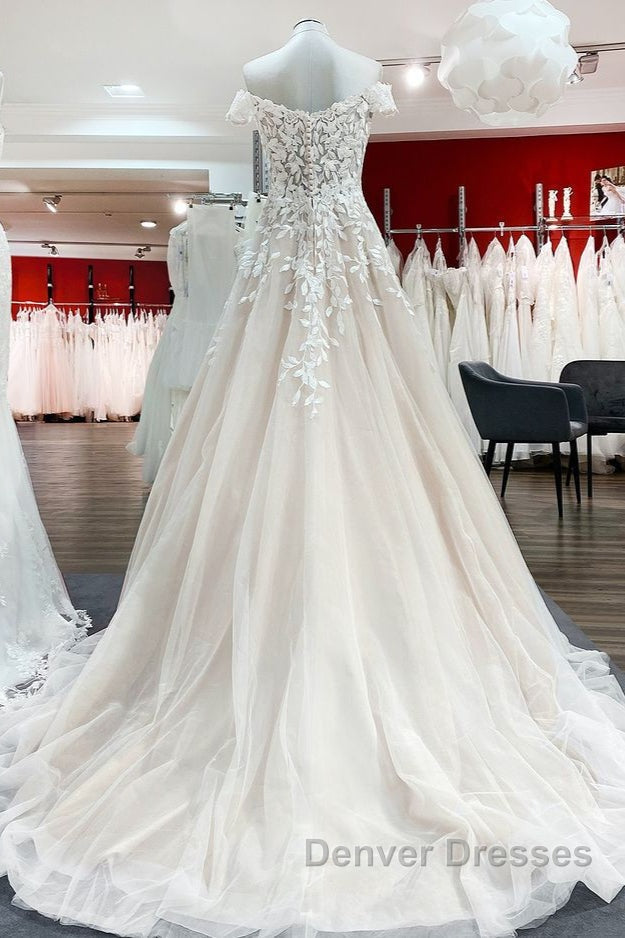 Gorgeous Long A-line Off-the-shoulder Tulle Lace Ruffles Wedding Dress Secondary image