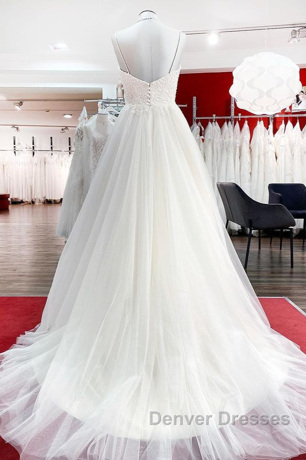 Gorgeous Long A-line Sweetheart Spaghetti Straps Tulle Lace Wedding Dress