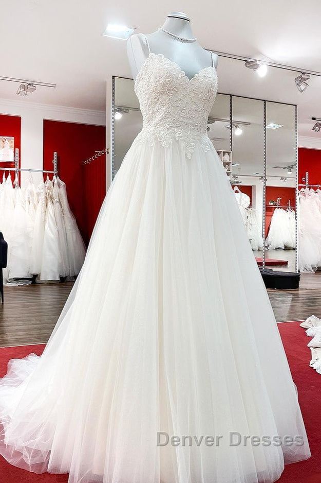 Gorgeous Long A-line Sweetheart Spaghetti Straps Tulle Lace Wedding Dress