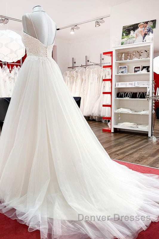 Gorgeous Long A-line Sweetheart Spaghetti Straps Tulle Lace Wedding Dress