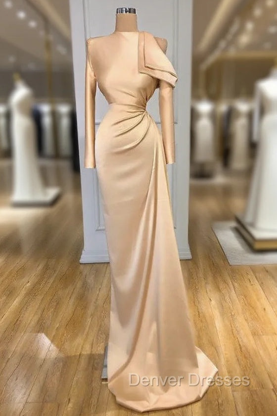 Gorgeous Long Sleeves Champagne Mermaid Prom Dress High Neck Main image