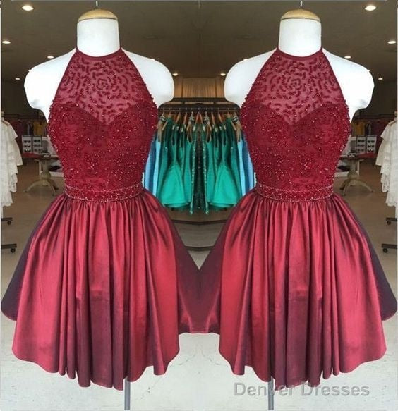 Gorgeous Low Back Halter Neck Beaded Homecoming Dresses
